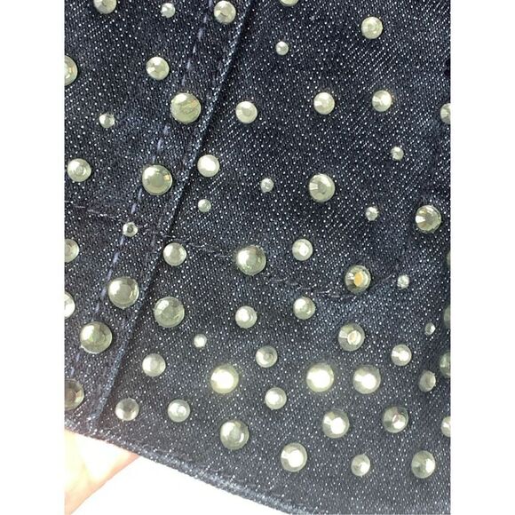 Chico’s Platinum Women's Denim Jean Rhinestone Button Up Jacket Blue Medium - Picture 7 of 8